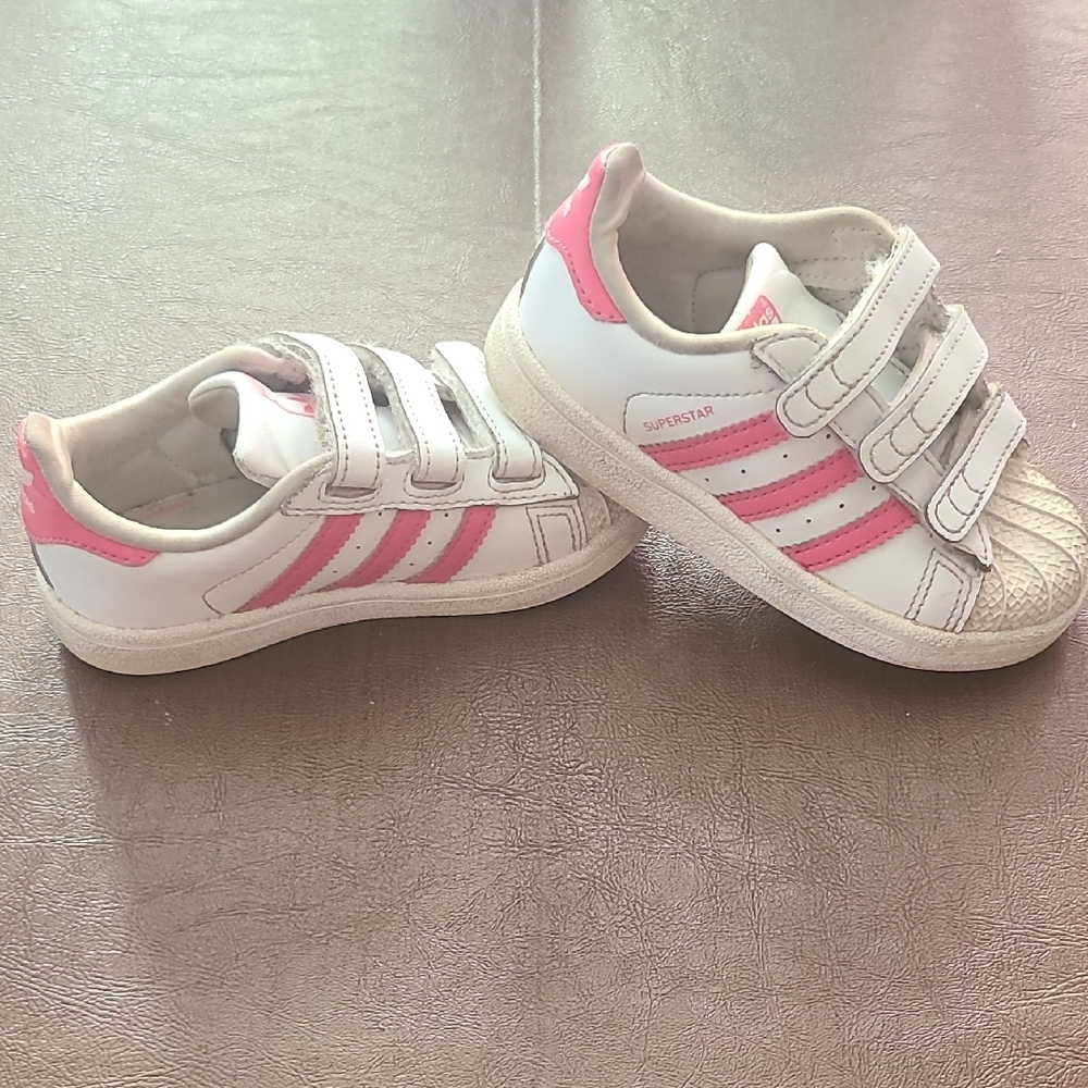 Adidas White and Pink Velcro Sneakers with Shell Toe - Picture 4 of 6